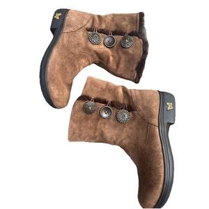 Alegria Nanook Boots Brown Leather Faux Fur Lined Suede Women's Button 37